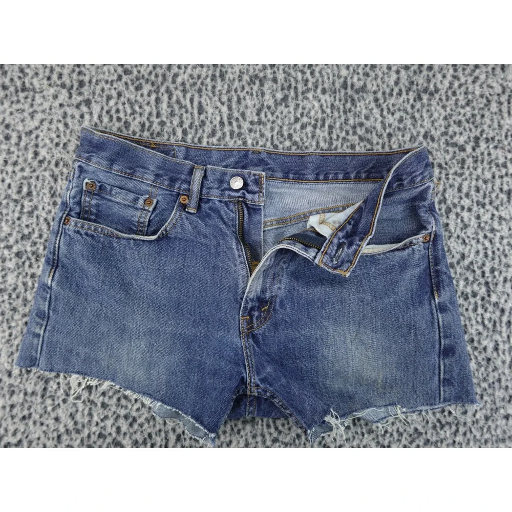 Levis 505 Regular‎ Fit Denim Shorts Mens 32 Blue Good Raw Hem Cutoff Jean Shorts